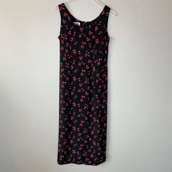Vintage Dresses & Skirts - Vintage Sleeveless Cherry Print Midi Dress Size 8